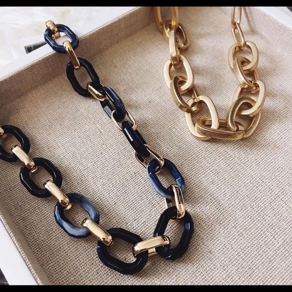 Park Lane Necklace Chunky Dark Blue Marbled Gold Tone Statement New Roman - Picture 3 of 9